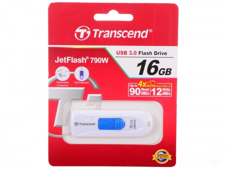 Накопитель USB 3.0 16Гб Transcend JetFlash 790W , белый