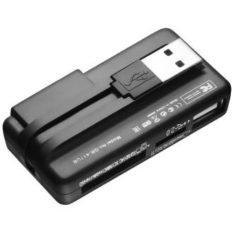 Картридер+USB Хаб внешний Ginzzu GR-417UB USB 2.0, для SD,microSD,M2,MS черный, блистер