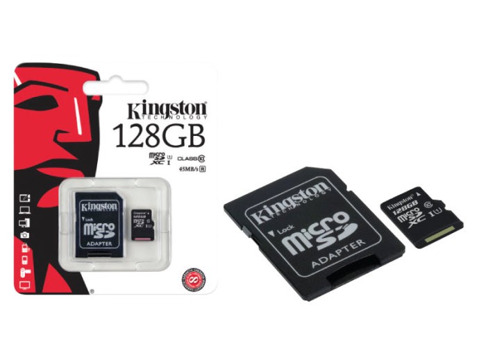 Карта памяти(+адаптер) microSDXC 128Гб/Class 10/UHS-I,Kingston (SDC10G2/128GB)