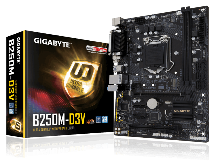 М/плата Gigabyte Ultra Durable GA-B250M-D3V,microATX,LGA1151, 2хDDR4(32Гб)