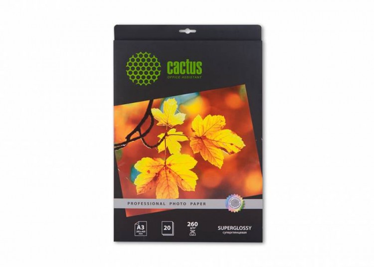Фотобумага A3 Cactus Professional односторонняя глянцевая струйная 260 г/кв.м 20 листов, 