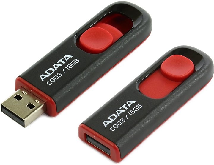 Накопитель USB 2.0,16Гб Adata Classic C008,черный/красный, пластик
