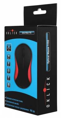 Мышь проводная Oklick 115S, черная/красная, оптическая, 800dpi, USB, rtl