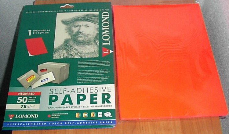 Самоклеящаяся бумага А4 Lomond  односторонняя неоновая универсальная 78 г/кв.м 50 листов, красный