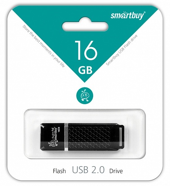 Накопитель USB2.0 16Гб SmartBuy Quartz SB16GBQZ-K,черный
