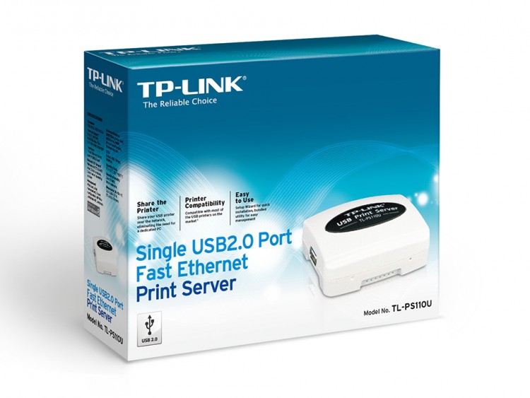 Принт-сервер TP-Link TL-PS110U, 1 порт 10/100 Мбит/сек , USB 2.0, белый, rtl(коробка), 21583