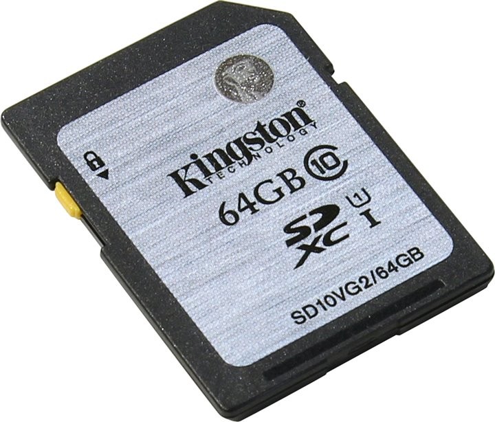 Карта памяти SDXC 64Гб/Class 10/UHS-I,Kingston (SD10VG2/64GB)