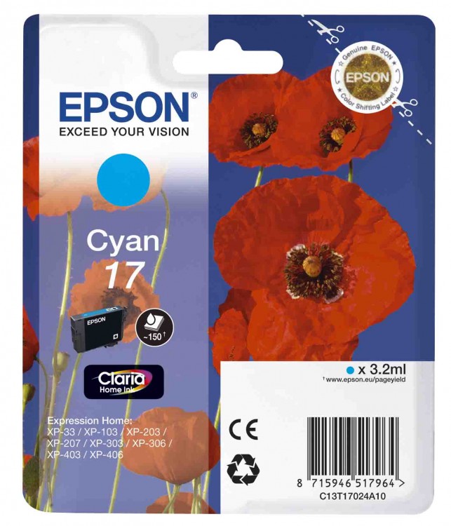 Картридж Epson 17 Cyan голубой (cyan) (Оригинал)  C13T17024A10