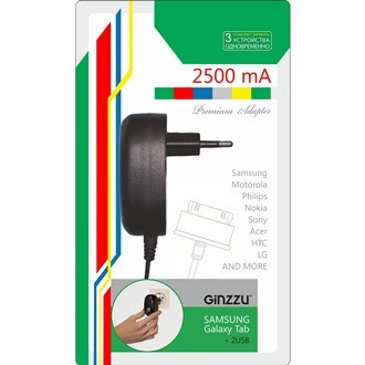 Зарядное устройство Ginzzu GA-3612UB 5В/2.5А для Samsung Galaxy Tab, черный, блистер