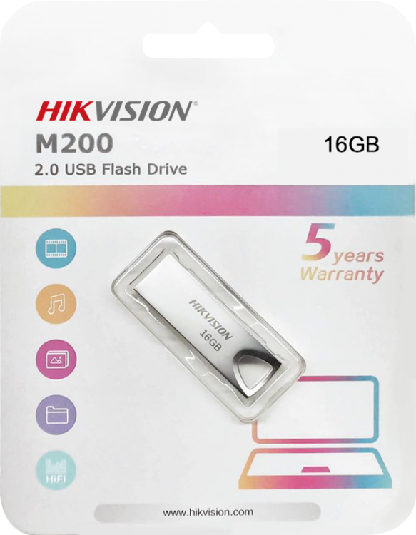 Накопитель USB 2.0, 16Гб Hikvision M200 HS-USB-M200/16G,серебристый, металл