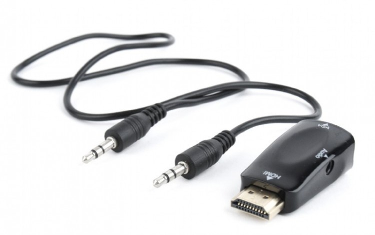 Адаптер HDMI(M)?VGA(F)+Jack 3.5``(F),Cablexpert A-HDMI-VGA-02,черный,пакет