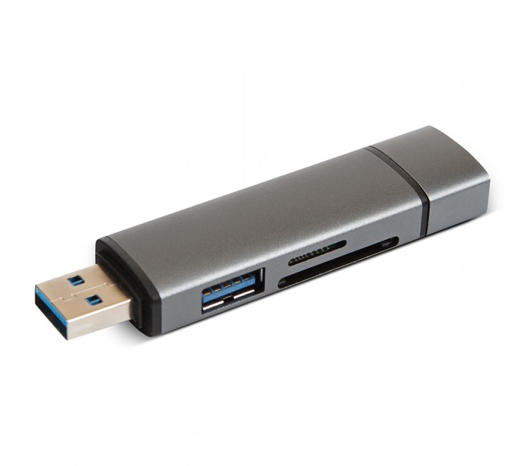 Картридер/USB хаб внешний CBR Gear USB 3.0/Type C, для SD,microSD,TF серый, rtl