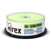 Диск DVD-RW Mirex 4,7Гб 4x 1шт, зеленый,oem