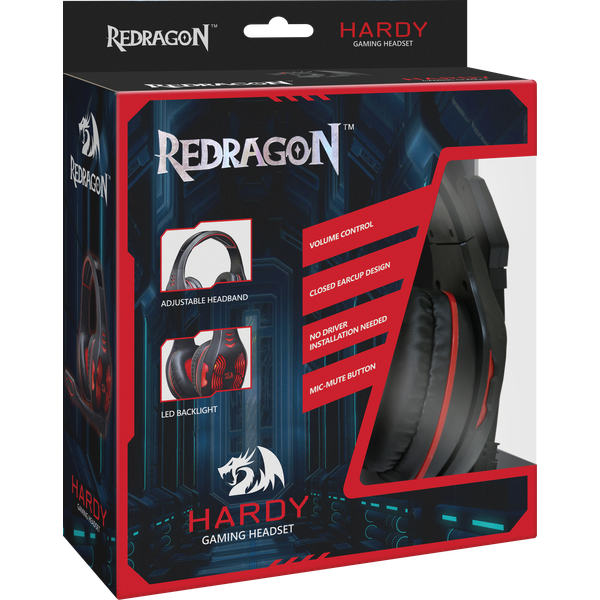 Гарнитура игровая(с подсветкой) Redragon Hardy 2.0 провод(USB) черная/красная rtl