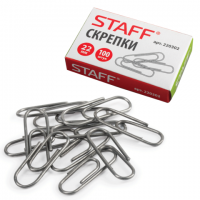 Скрепки 22мм Staff, гладкие, овал., металл, 100шт/кор., в карт.кор. (220302)