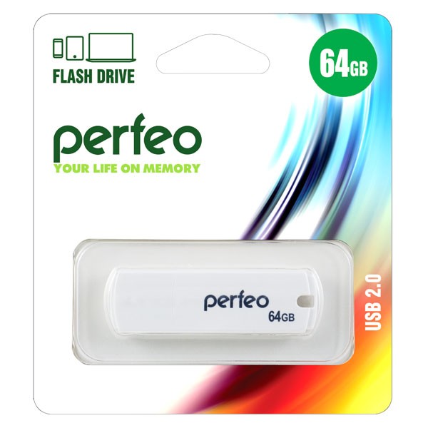 Накопитель USB 2.0 ,64Гб Perfeo C05,белый, пластик