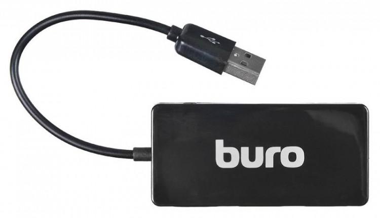 Концентратор USB Buro BU-HUB4-U2.0-Slim 4 порта USB 2.0, черный, блистер