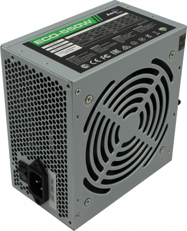 Блок питания 550Вт Aerocool Eco-550W,20+4pin/4+4pin/PCI-E 6+2 pin*1/SATA x4/Molex x3,rtl