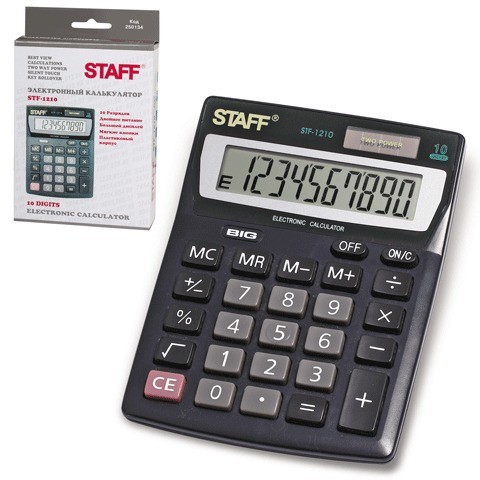 Калькулятор STAFF настольный STF-1210, 10 разрядов, двойное питание, 140х105мм, 250134