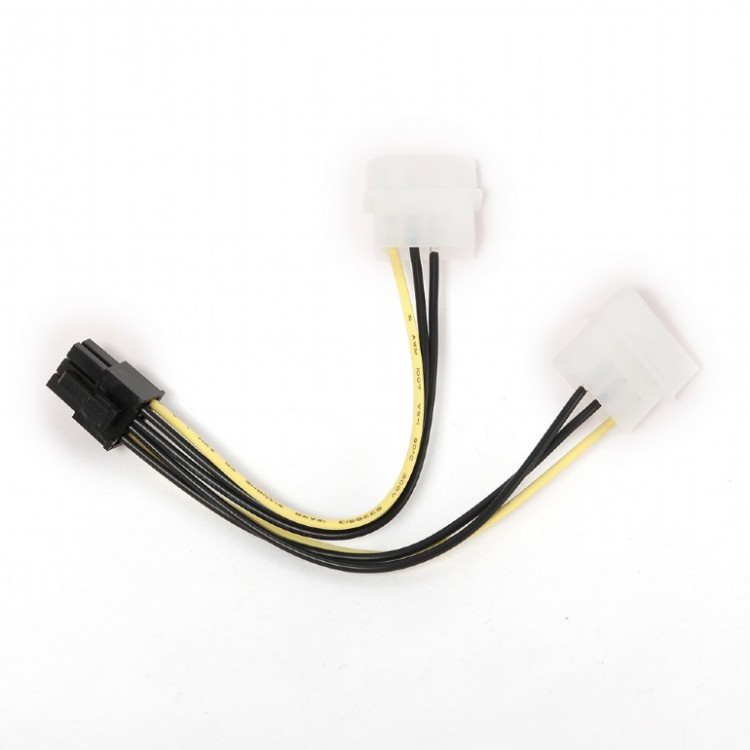 Кабель-адаптер 2*Molex(3pin) - 6pin(PCI-E),0,15м,Cablexpert CC-PSU-6,черный/желтый, пакет