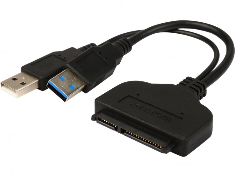 Кабель-адаптер 2*USB→SATA 22pin,0,2м,F0593-A,черный, пакет