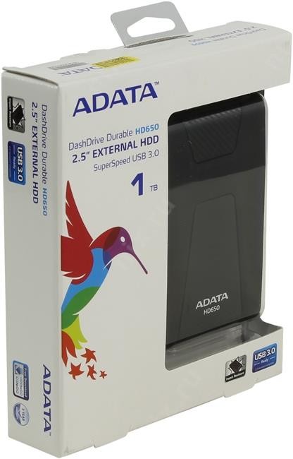 Накопитель внешний HDD 2.5" 1Тб Adata DashDrive Durable AHD650-1TU3-CBK 8Мб 5400 об/мин,черный,rtl