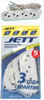 Сетевой удлинитель Jett PC-4 вилка Евро(без заземления), 4 розетки, кабель ШВВП 5м. белый, пакет