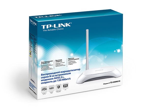 Маршрутизатор ADSL с Wi-Fi TP-Link TD-W8901N, 4 порта 10/100 Мбит/сек , внешний, белый, rtl, 29217