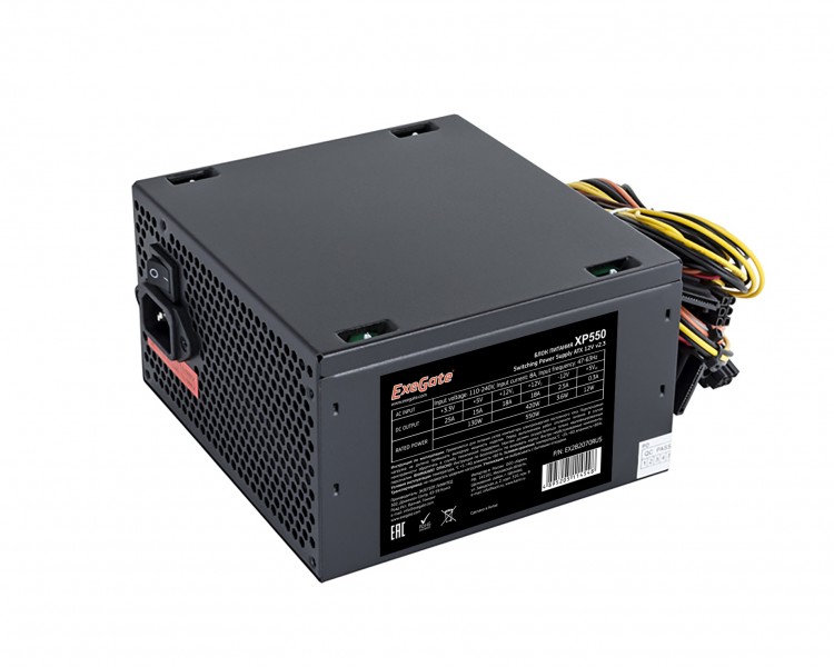 Блок питания 550Вт Exegate,XP550(с кабелем),20+4pin/4pin/PCI-E 6+2 pin*1/SATA x3/Molex x2,oem