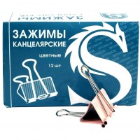 Набор зажимов для бумаг 19мм цветные 12шт/кор., скрепл. 60л. в карт.кор. #225156