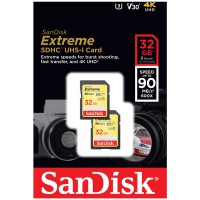 Карта памяти SDHC 32Гб/Class 10/UHS-I,SanDisk Extreme(SDSDXVE-032G-GNCI2),2шт/уп