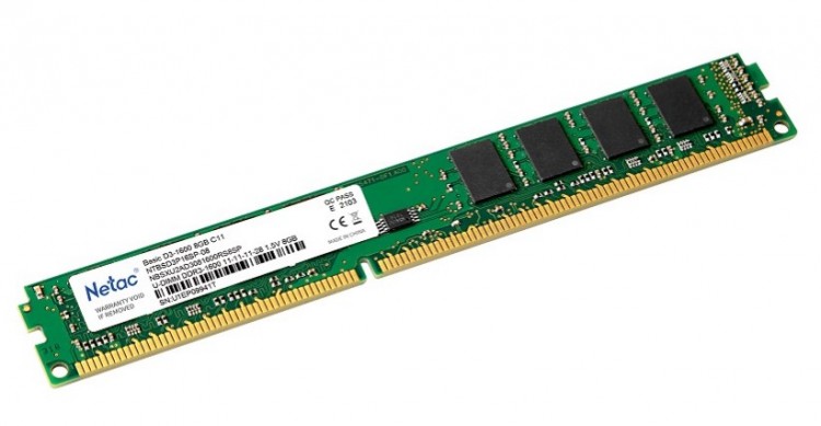 Модуль памяти DIMM DDR3 8Гб, 1600МГц, 12800 Мб/с, Netac NTBSD3P16SP-08, oem