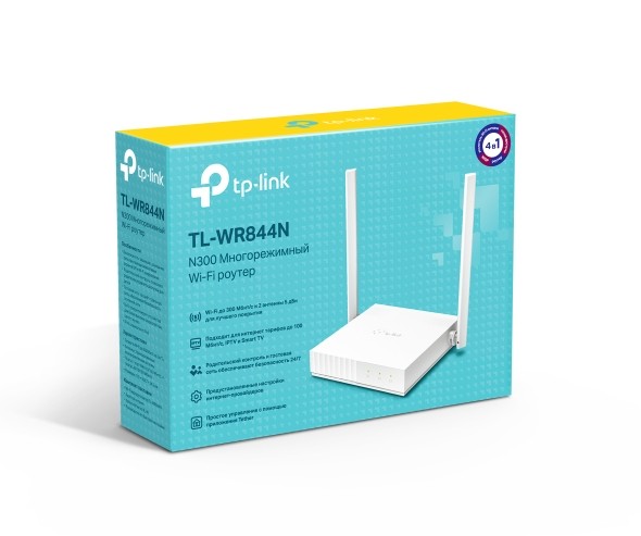 Маршрутизатор Wi-Fi TP-Link TL-WR844N, 4*100 Мбит/сек , внешний, белый, rtl