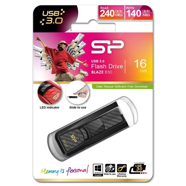 Накопитель USB 3.0 16Гб Silicon Power Blaze B50 SP016GBUF3B50V1K,черный
