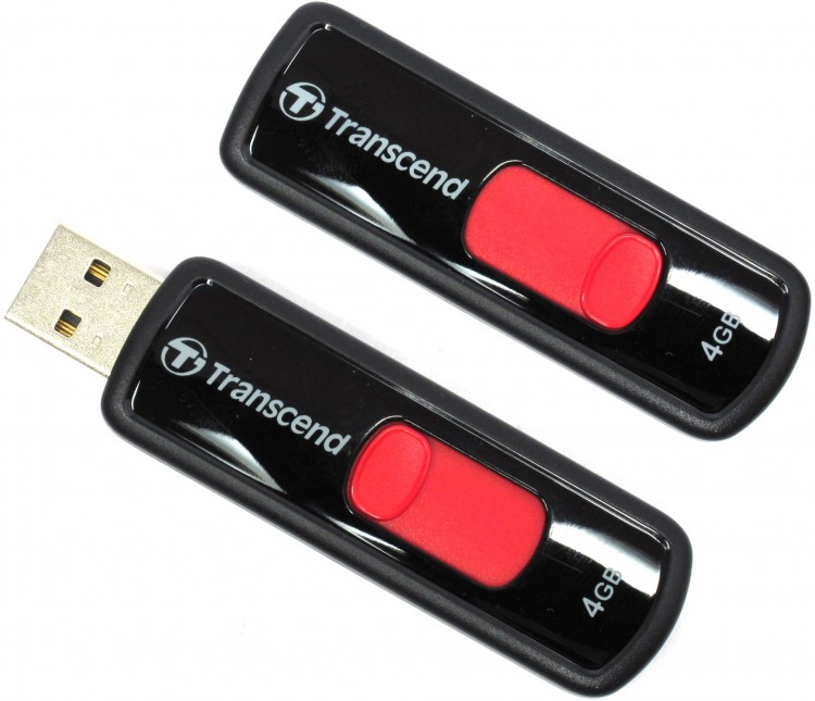 Накопитель USB 2.0,4Гб Transcend JetFlash 500,черный/красный, пластик