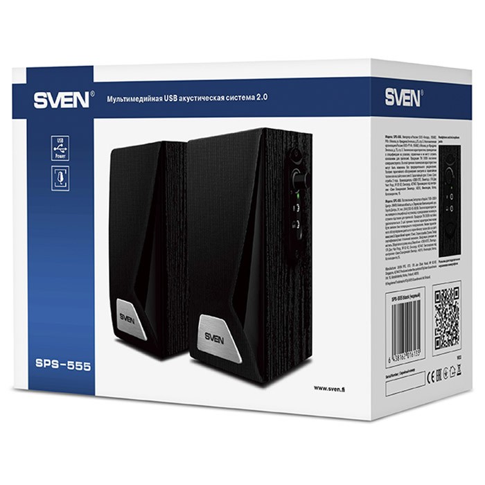 Колонки Sven SPS 555, 2.0, 6Вт(2*3Вт),черные,rtl