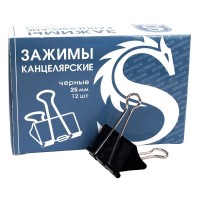 Набор зажимов для бумаг 25мм чёрный 12шт/кор., скрепл.100л. в карт.кор. #224607