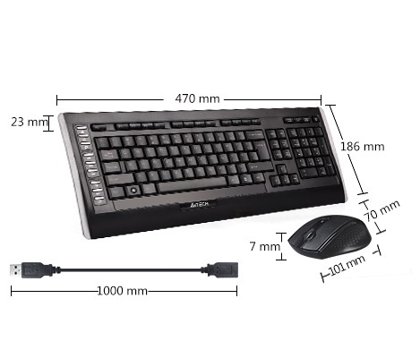 Комплект беспроводной клавиатура+мышь A4Tech W9300F,черный,USB,rtl