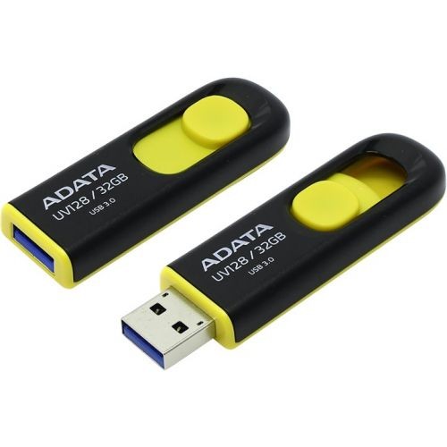 Накопитель USB 3.0 ,32Гб Adata DashDrive UV128,черный/желтый, пластик