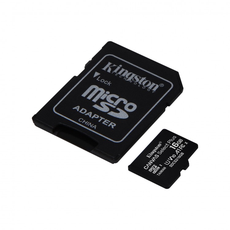 Карта памяти(+адаптер) microSDHC 16Гб/Class 10/UHS-I,Kingston Canvas Select+(SDCS2/16GB)