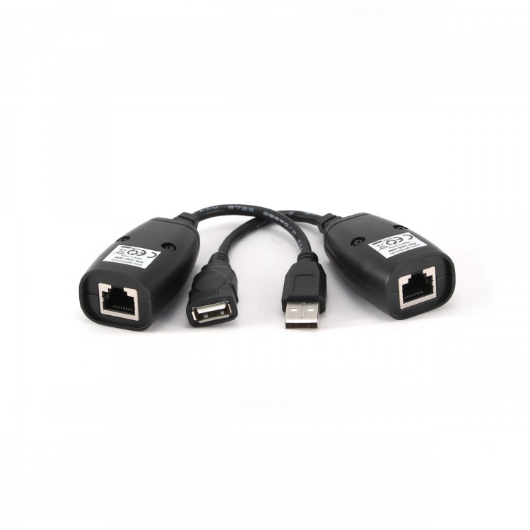 Кабель-удлинитель 2*RJ45 F - USB M/USB F,до 30м.,Cablexpert UAE-30M,черный,пакет
