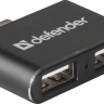 Концентратор USB Defender Quadro Dual 2 порта Type C-2*USB 2.0, черный, блистер