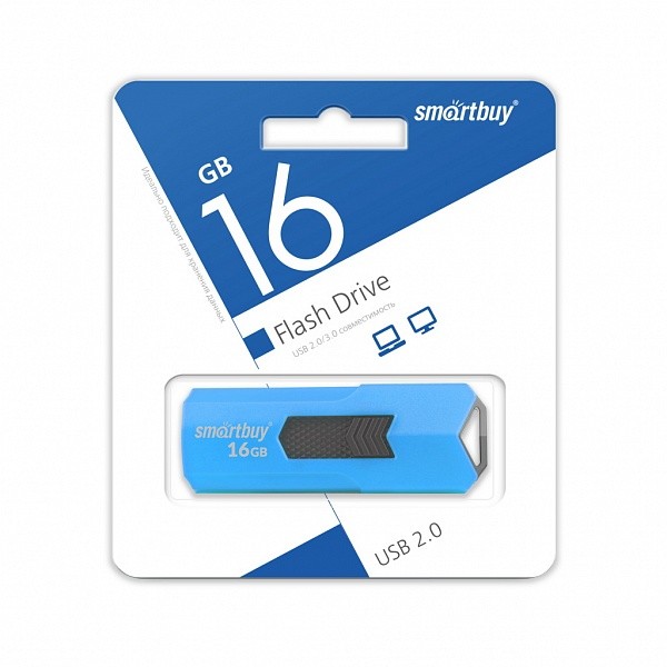 Накопитель USB 2.0 ,16Гб SmartBuy Stream SB16GBST-B,синий, пластик