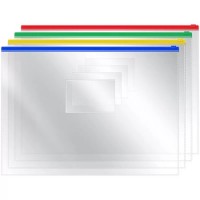 Папка- конверт на молнии А4 пластик 120мкм, карман д/визиток, прозрачная, STAFF, 229547