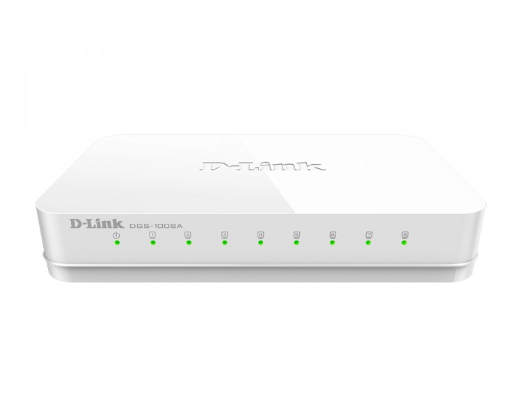 Сетевой коммутатор D-Link DGS-1008A/F1A, 8 портов 10/100/1000 Мбит/сек, белый, rtl