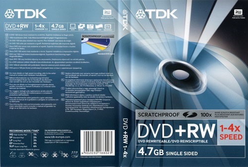 Диск DVD+RW TDK Scratchproof 4,7 Гб 4x 1шт, синий, dvd box