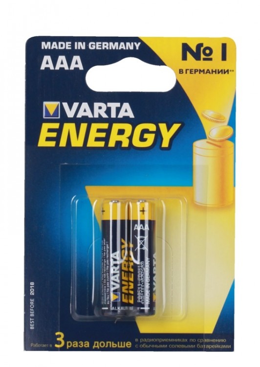 Щелочная батарейка AAA Varta Energy,1.5В,1шт.(упаковка из 2 шт.),oem