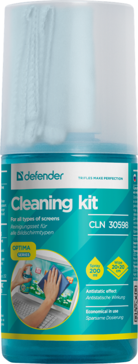 Чистящий набор для экранов Defender CLN 30598, 200мл.+салфетка 20*20см, бутылка