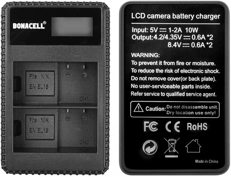 Зарядное устройство Bonacell, 4.2/8.4В/0,6А для EN-EL15, черное, тех. пакет