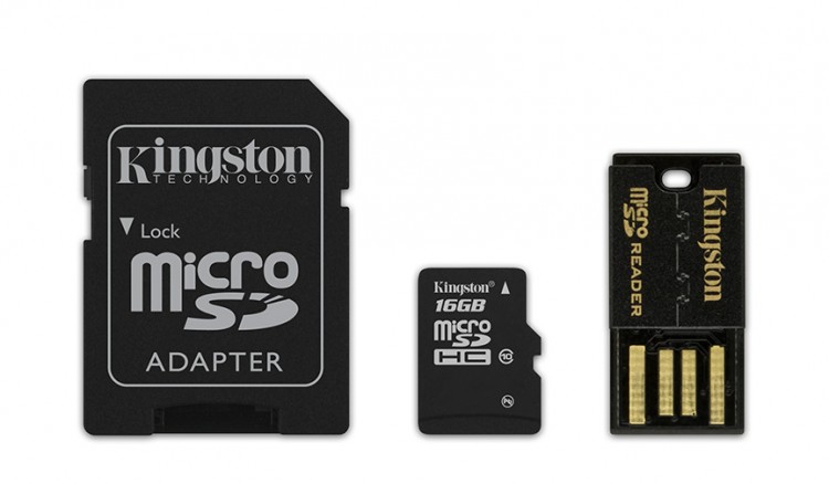 Карта памяти(+2 адаптера) microSDHC 16Гб/Class 10,Kingston (MBLY10G2/16GB)